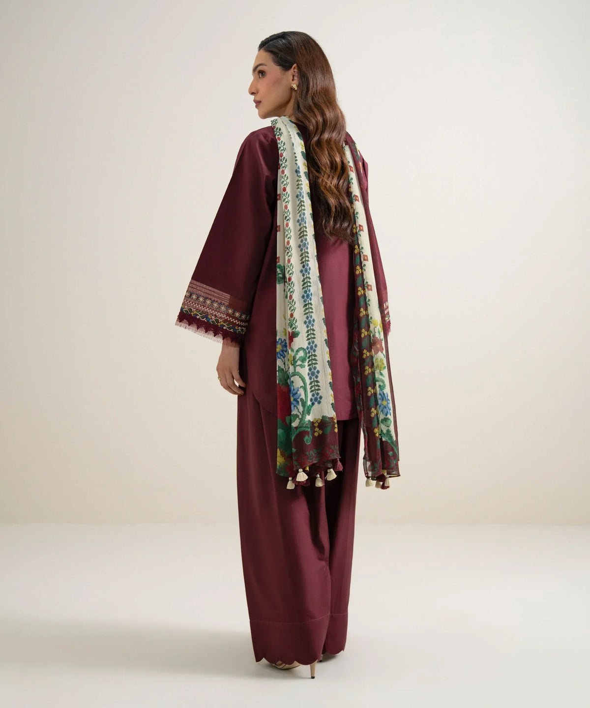 Dhanak-3PC Chikankari Embroidered Shirt with Digital Printed Shawl - 6457