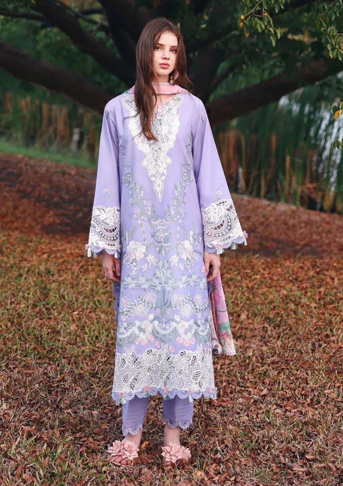 Dhanak-3PC Embroidered Shirt with Digital Printed Wool Shawl - 6406