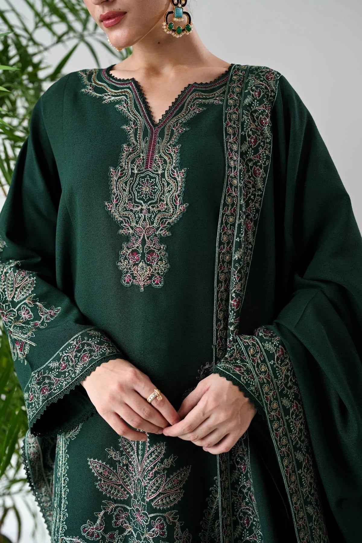 Dhanak-3PC Embroidered Shirt with Dhanak Embroidered Shawl - 3523