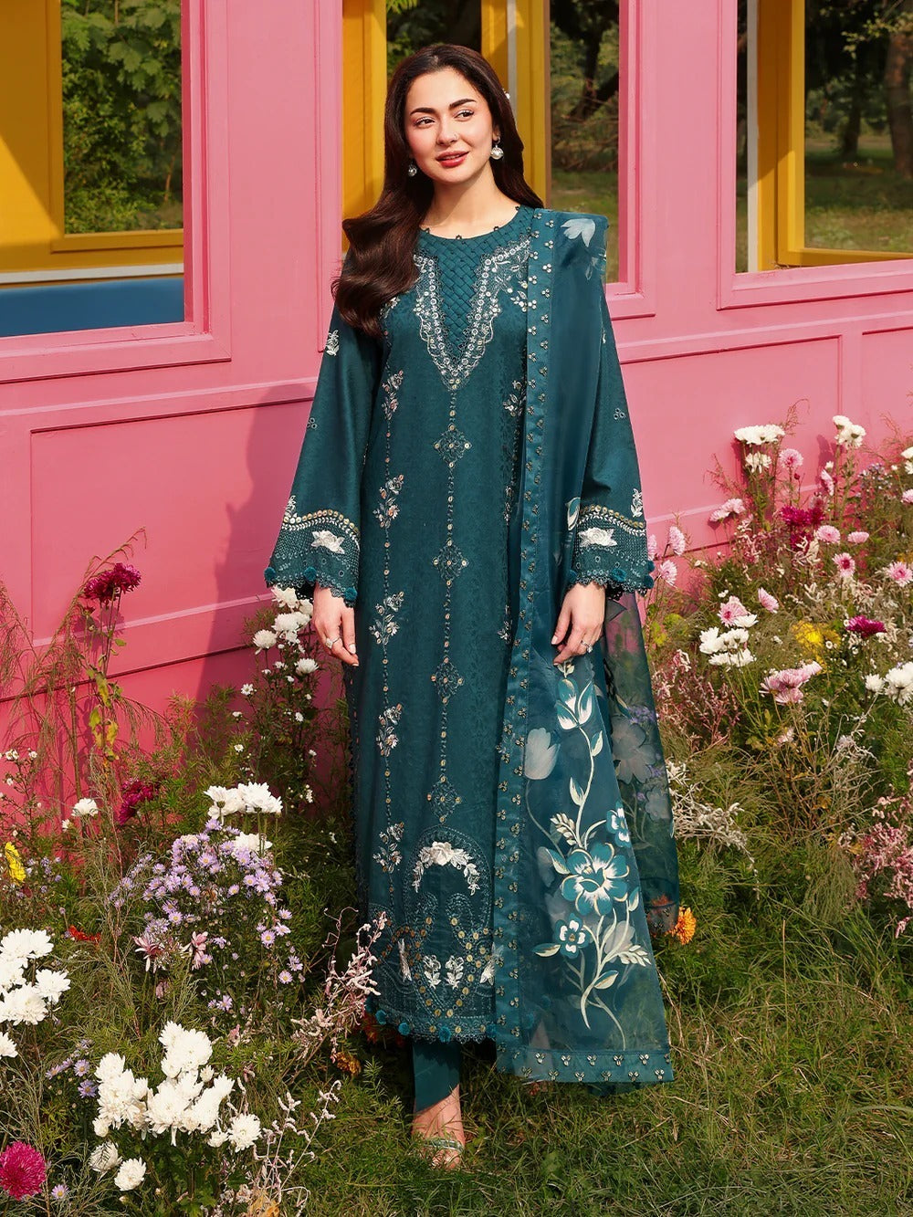 DHANAK 3PC UNSTITCHED HEAVY EMBROIDERED SUIT
