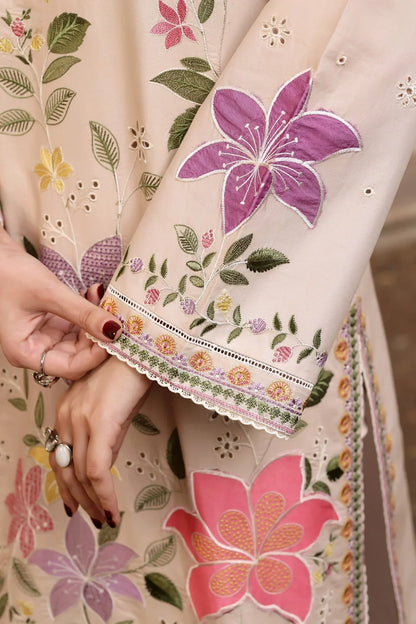 3PC LAWN EMBROIDERED SHIRT WITH KHAADI NET PRINTED DUPATTA & EMB TROUSER