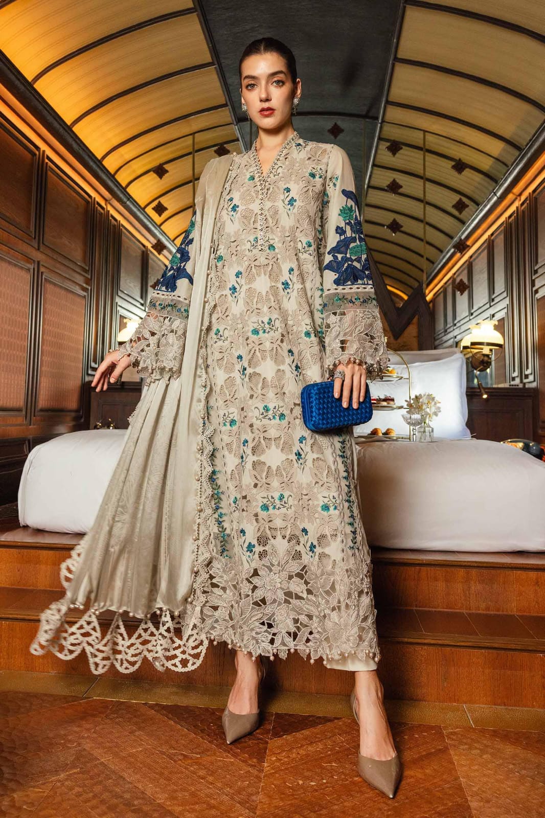 Dhanak-3PC Embroidered Shirt with Dhanak Embroidered Dupatta