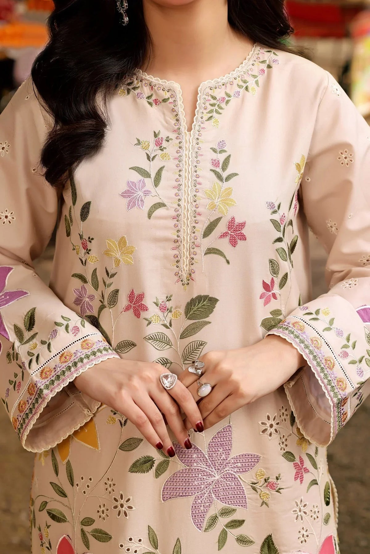 3PC LAWN EMBROIDERED SHIRT WITH KHAADI NET PRINTED DUPATTA & EMB TROUSER