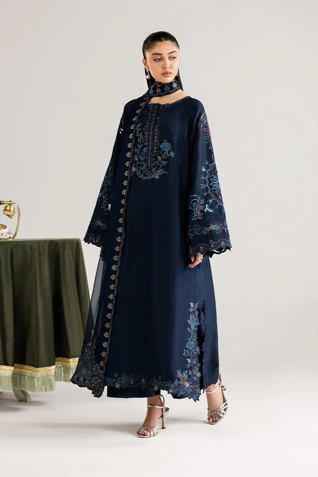 Dhanak-3PC Embroidered Shirt with Dhanak Embroidered Dupatta - 6361