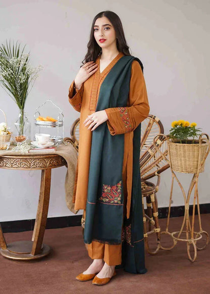 Dhanak-3PC Embroidered Shirt with Dhanak Embroidered Shawl - 889