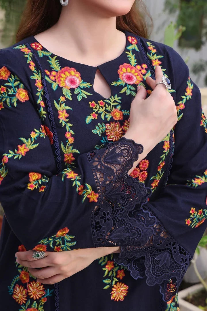 Dhanak-3PC Embroidered Shirt with Digital Printed Wool Shawl - 3545