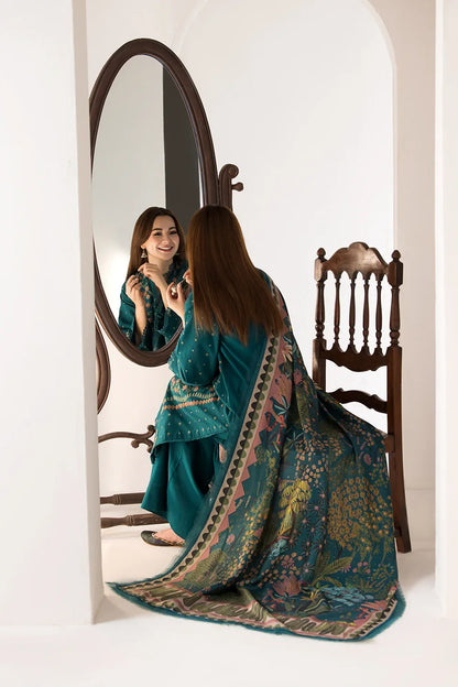 Dhanak-3PC Embroidered Shirt with Digital Printed Wool Shawl - 685