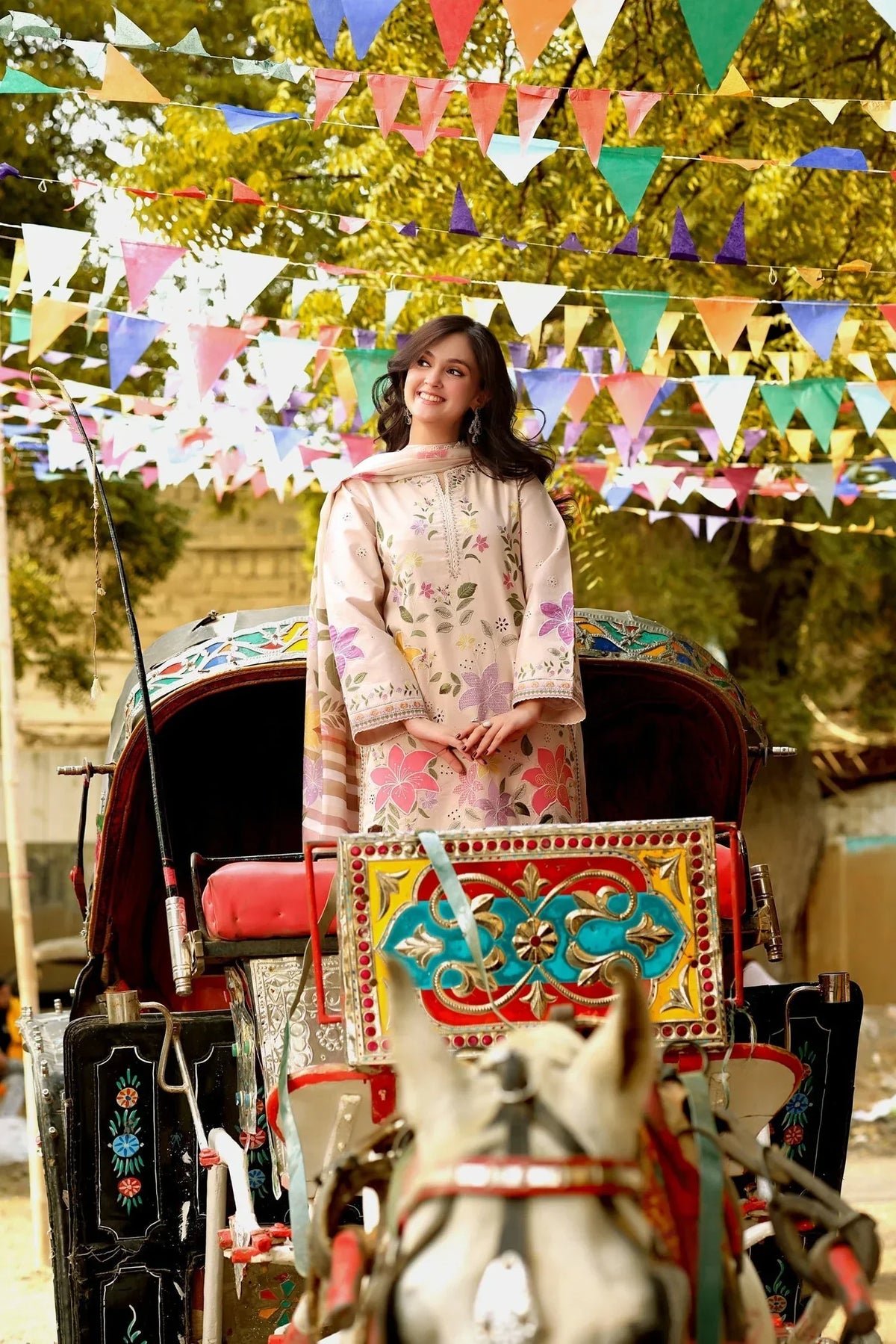 3PC LAWN EMBROIDERED SHIRT WITH KHAADI NET PRINTED DUPATTA & EMB TROUSER