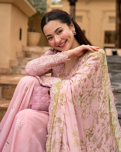 Dhanak-3PC Chikankari Embroidered Shirt with Chiffon Embroidered Dupatta - 6260