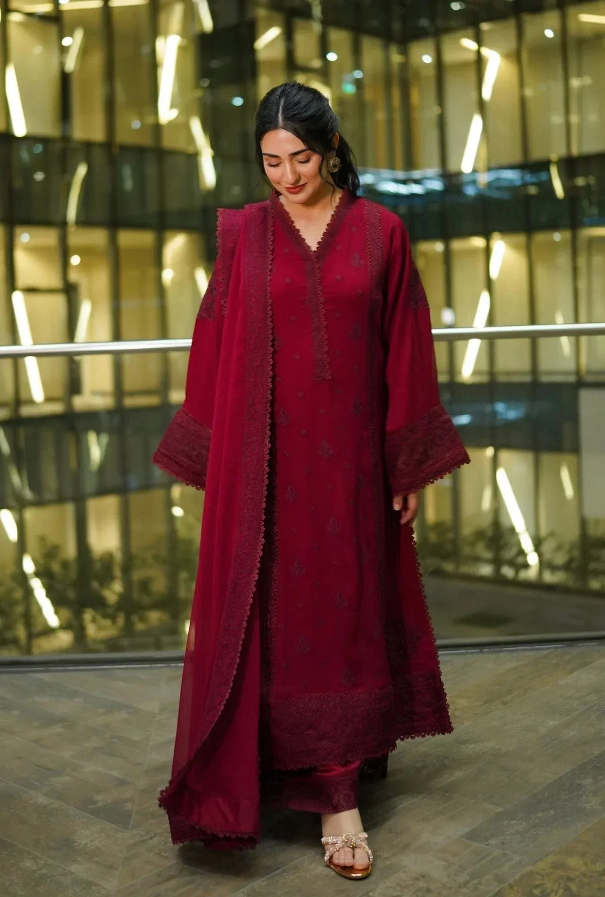 SARAH KHAN IN RUBY Red