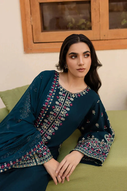 3PC UNSTITCHED DHANAK EMBROIDERED SUIT ZE-1002