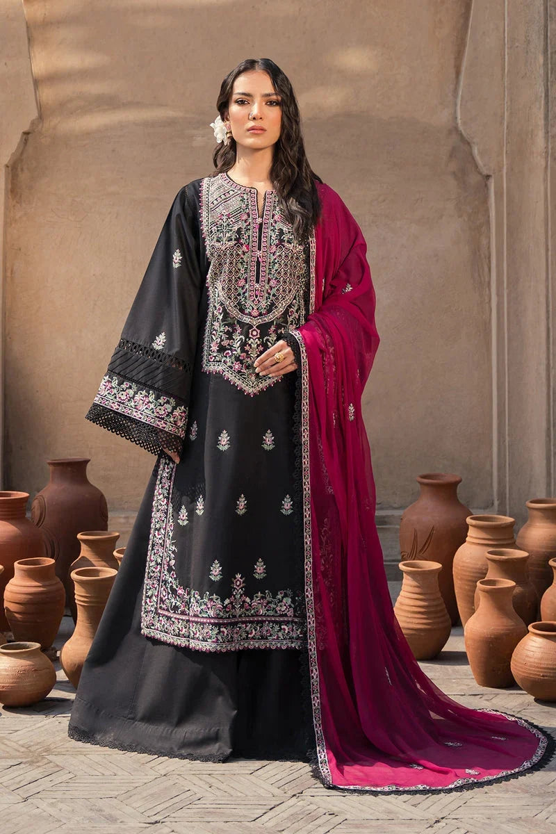 Dhanak-3PC Embroidered Shirt with Chiffon Embroidered Dupatta - 6439