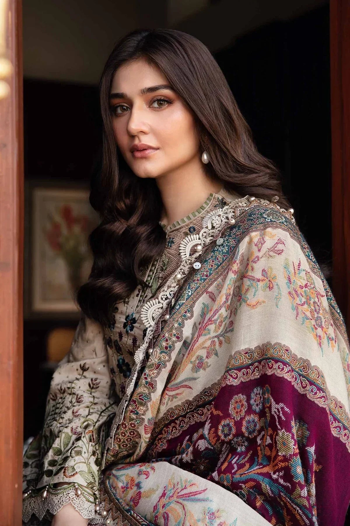 Dhanak-3PC Sequence Embroidered Shirt with Digital Printed Shawl - 3391