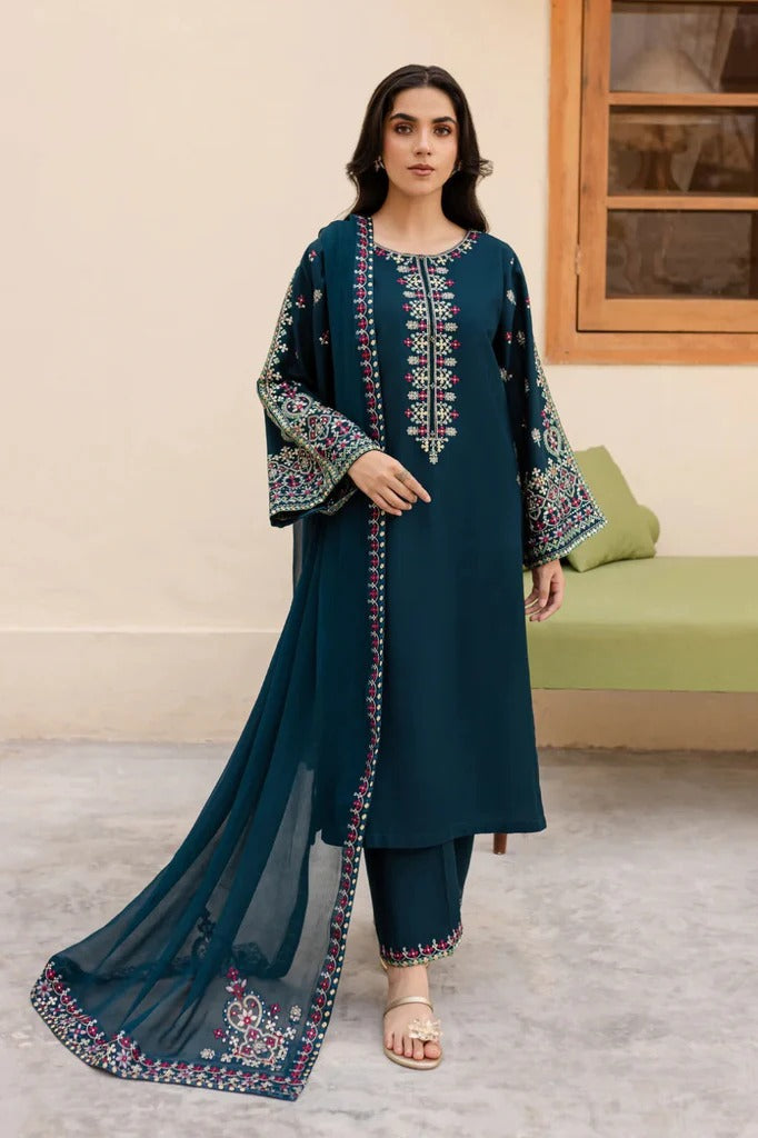 3PC UNSTITCHED DHANAK EMBROIDERED SUIT ZE-1002