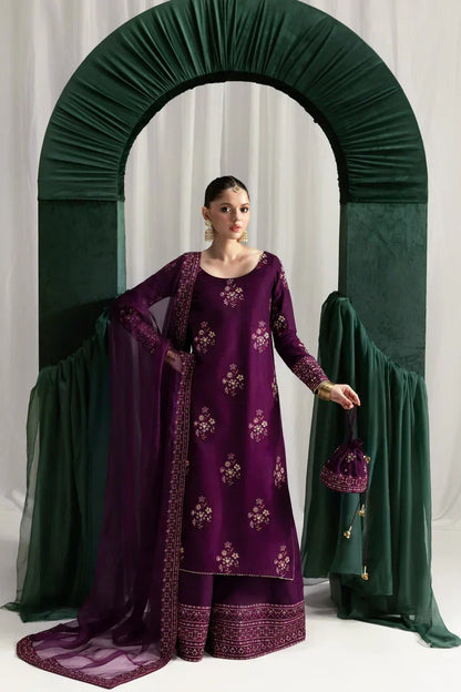 Dhanak-3PC Sequence Embroidered Shirt with Chiffon Embroidered Dupatta - 6316