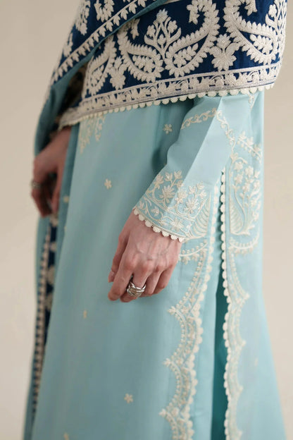 Dhanak-3PC Embroidered Shirt with Khadi Net Embroidered Dupatta - 6348