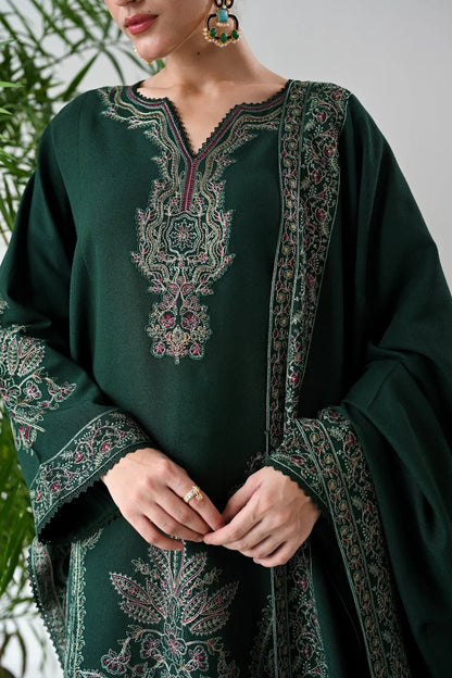 Dhanak-3PC Embroidered Shirt with Dhanak Embroidered Shawl - 3523