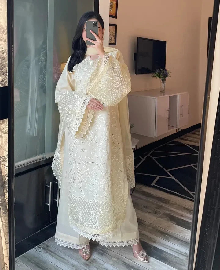 REGAL 3PC CAMBRIC EMBROIDERED SUIT