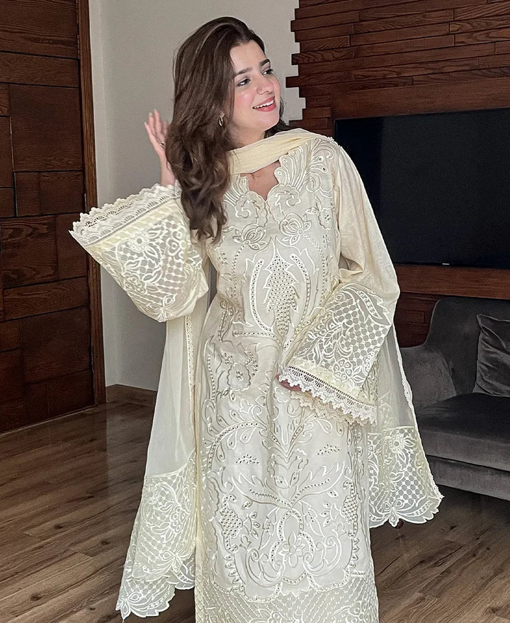 REGAL 3PC CAMBRIC EMBROIDERED SUIT