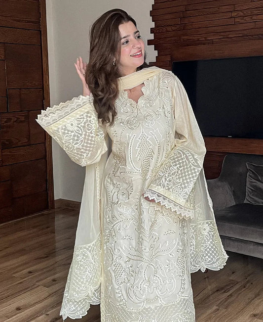 REGAL 3PC CAMBRIC EMBROIDERED SUIT