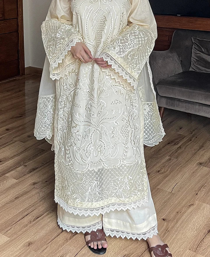 REGAL 3PC CAMBRIC EMBROIDERED SUIT