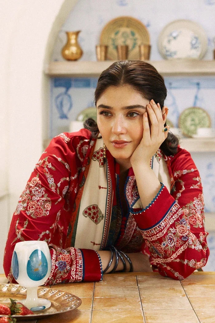 Dhanak-3PC Embroidered Shirt with Digital Printed Wool Shawl - 659