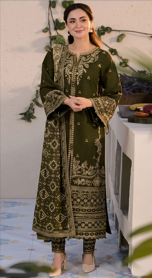 Dhanak 3PC unstitched heavy Embroidered suit