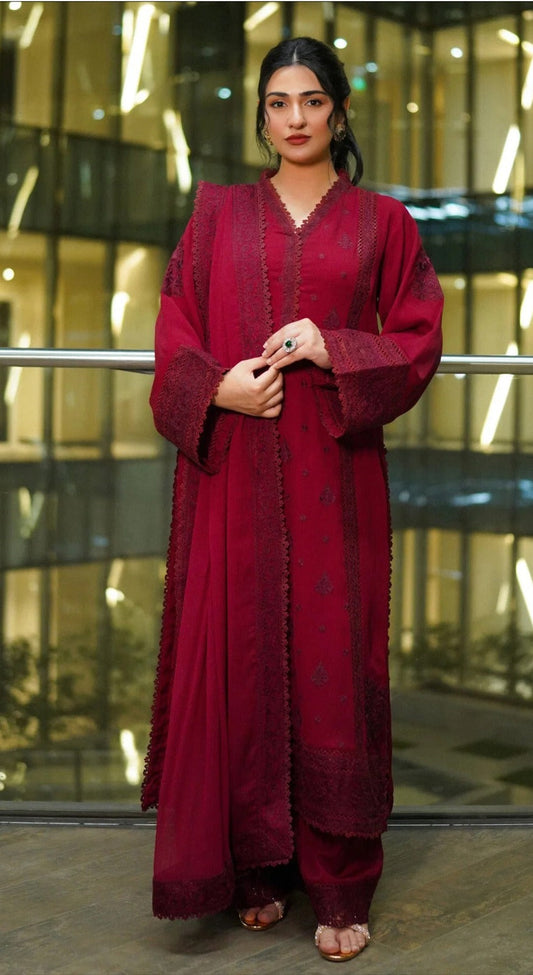 Dhanak 3PC unstitched heavy Embroidered suit