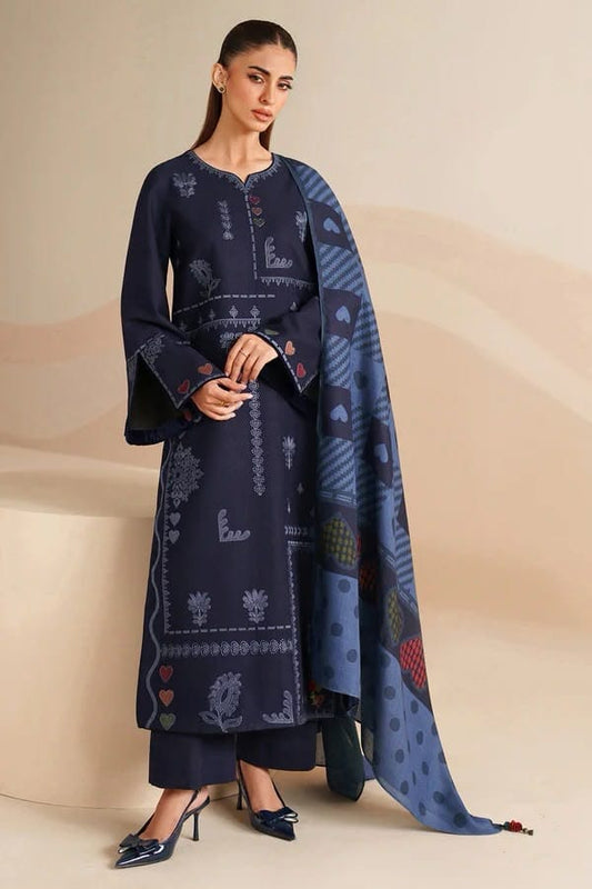 3PC DHANAK EMBROIDERED SHIRT WITH DHANAK EMBROIDERED SHAWL AND TROUSER-BIC-5031