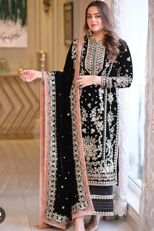 3PC DHANAK EMBROIDERED SHIRT WITH DHANAK SHAWL