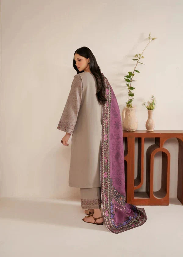 Dhanak-3PC Embroidered Shirt with Digital Printed Wool Shawl - 6444
