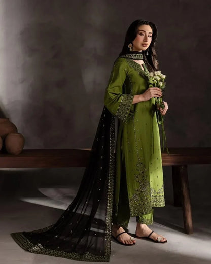 MAJESTIC EMBROIDERED 3PC LAWN SUIT